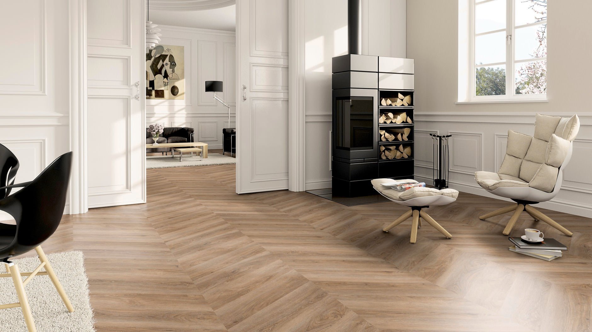 LVT Vinilinės grindys PERFORM Oak Malaga Chevron - Kiliminesplyteles.lt