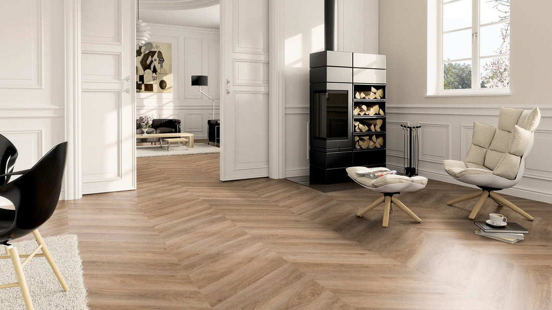 LVT Vinilinės grindys PRO Oak Malaga Chevron - Kiliminesplyteles.lt